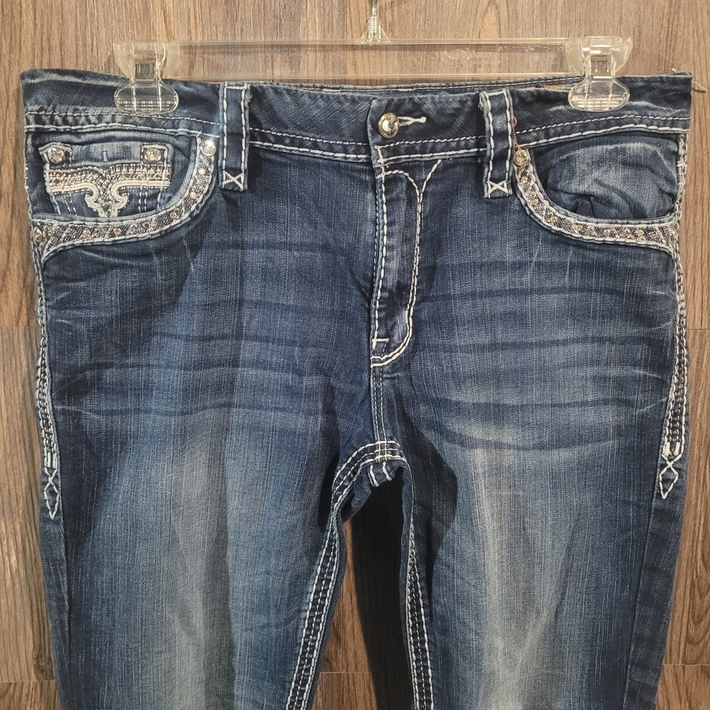 Rock Revival Glade Easy Bootcut Jeans 32 x 29.5 Embellished Rhinestone Pocket - Picture 6 of 14